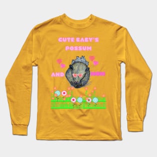 Cute baby possums with mom Long Sleeve T-Shirt